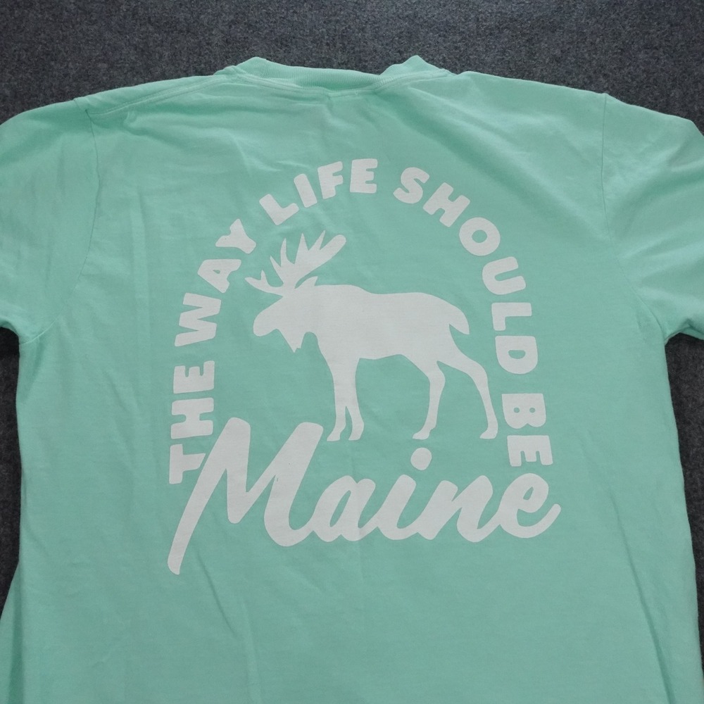 Comfort Colors Maine Moose T-Shirt Small Mint Green Garment Dye Short Sleeve Tee